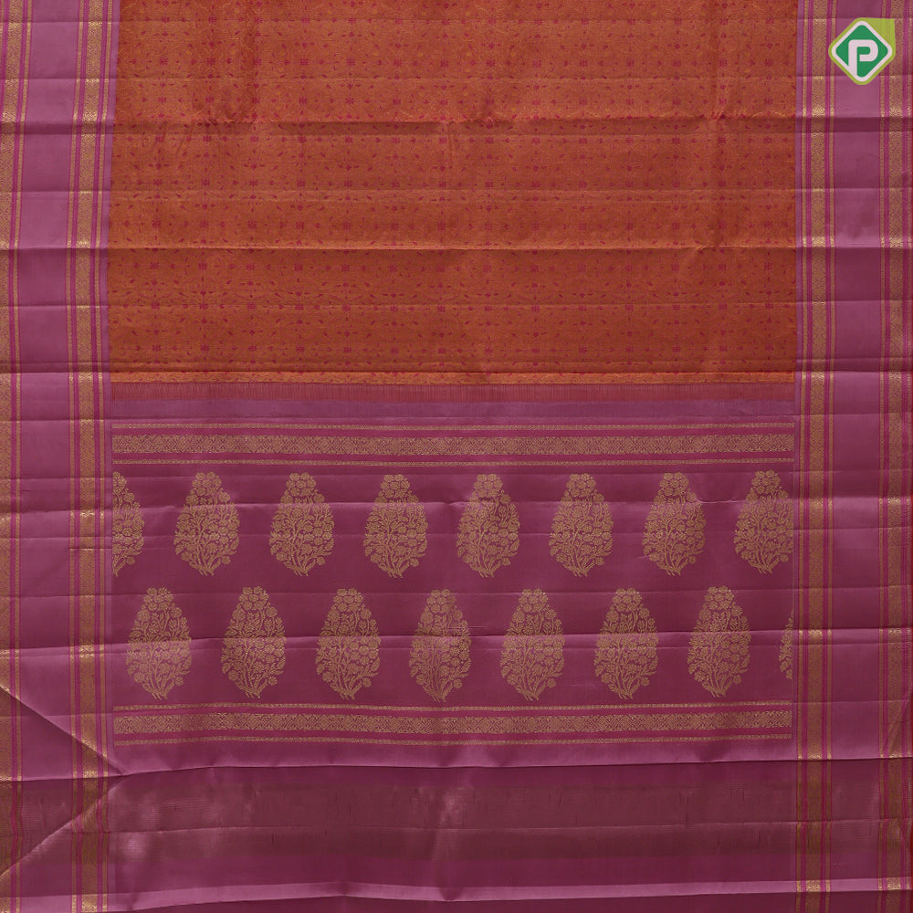 Reddish Orange Gold Zari Floral Design Pink Colour Diamond Design Border Design Trendy Silk Saree
