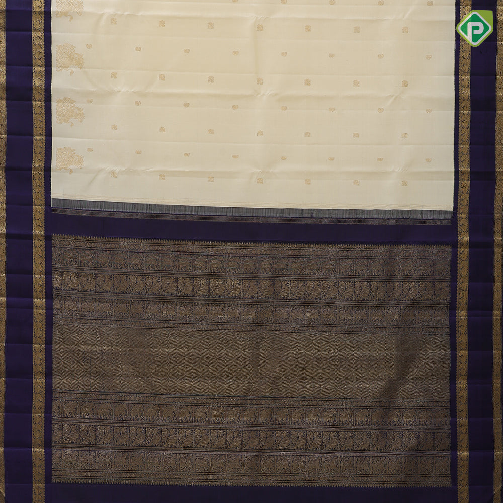 Milk White gold zari mango and annam butta design gold zari yaali butta padded blue gold zari rette pett border traditional silk saree