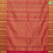Rani red gold zari silk thread work multi design stripes self gold zari mayilkan design border grand silk saree