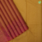 Pinkish Mustard Gold Zari Floral Design Baby Pink Fish Floral Border Design Trendy Silk Saree