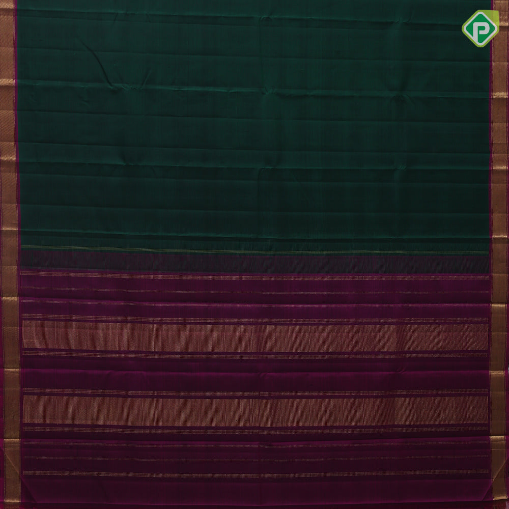Bottle green plain weaved Purple gold zari edge border plain traditional vintage silk saree