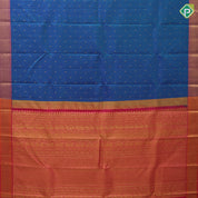 Peacock Blue Gold Zari Small Butta Design Magenta Colour Bavanji Border Design Traditional Silk Saree