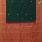 Bottle Green Gold Zari Small Motif Chilly Red Ruthracham Weave Border Design Traditional Silk Saree