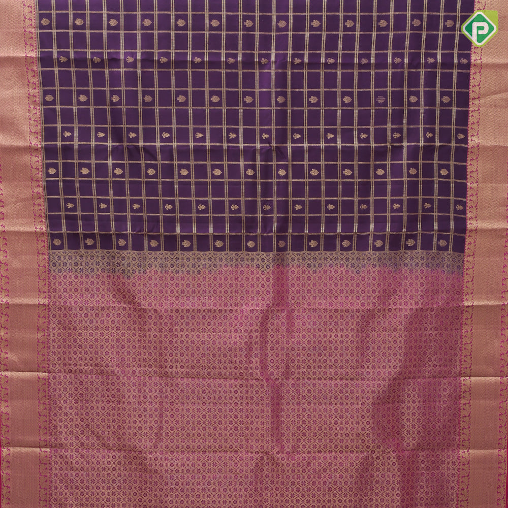 Violet gold zari window panel mid fancy butta pink gold zari fancy border Pure Mix silk saree