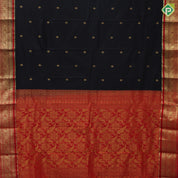 Black with gold zari fancy flower butta design rani red gold zari mango thilagam butta border pure mix saree