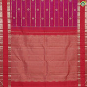 Reddish pink with gold zari lines and butta design brick red gold zari rettapet gap border traditional silk saree