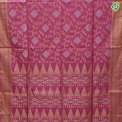 Pinkish orange silver gold zari diamond geometrical design self gold zari lines border soft silk saree