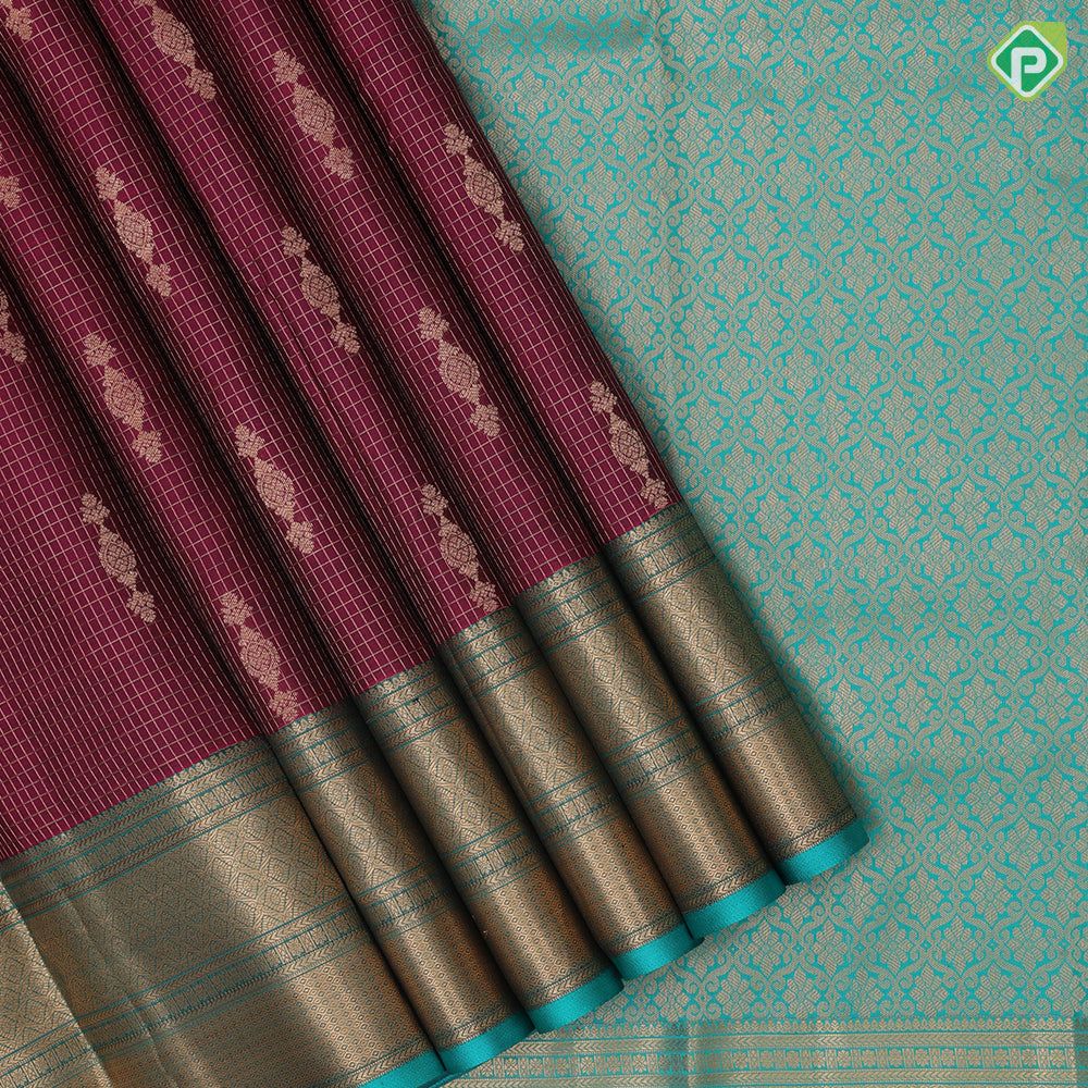 Beetroot Gold Zari Vairaoosi Checks Jimikki Design Rexsona Green Mayilkan Border Design Traditional Silk Saree