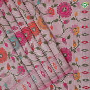 Creamy pink multi color meena work banaras design self designed border tusser tissue saree