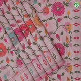 Creamy pink multi color meena work banaras design self designed border tusser tissue saree