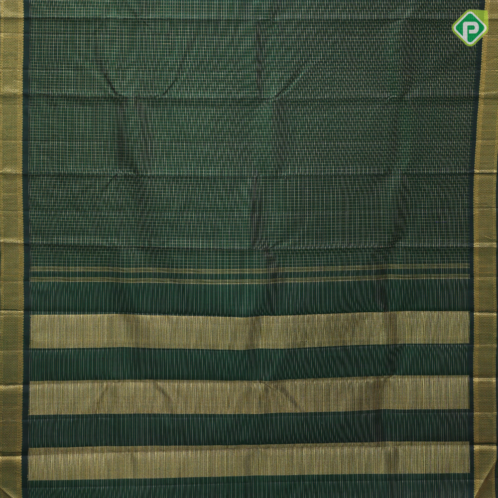 Bottle green gold zari vairaoosi kattam window panel self gold zari mayikan border koorai silk saree
