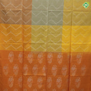 Multi yellow color gold zari zig zag design grand pallu concept borderless soft silk saree