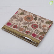 Peach Red Based Flower Floral Design Contrast Border Fancy Cotton Saree