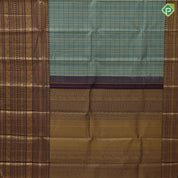 Sage green gold zari designer checks chocolate brown gold zari multi butta lines border vintage traditional silk saree