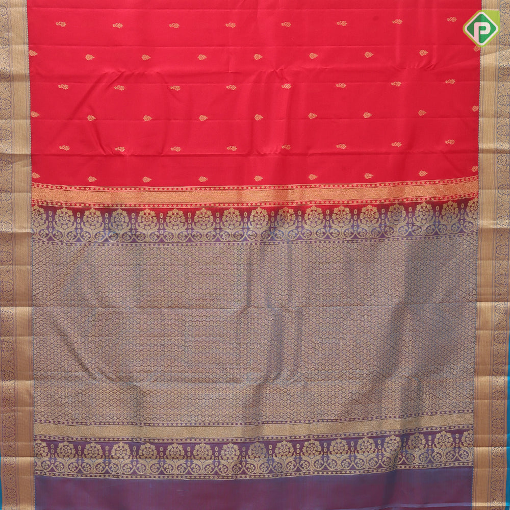 Chilly Red Gold Zari Flower Thilagam Butta Design Rexsona Green Floral Border Design Pure Mix Silk Saree