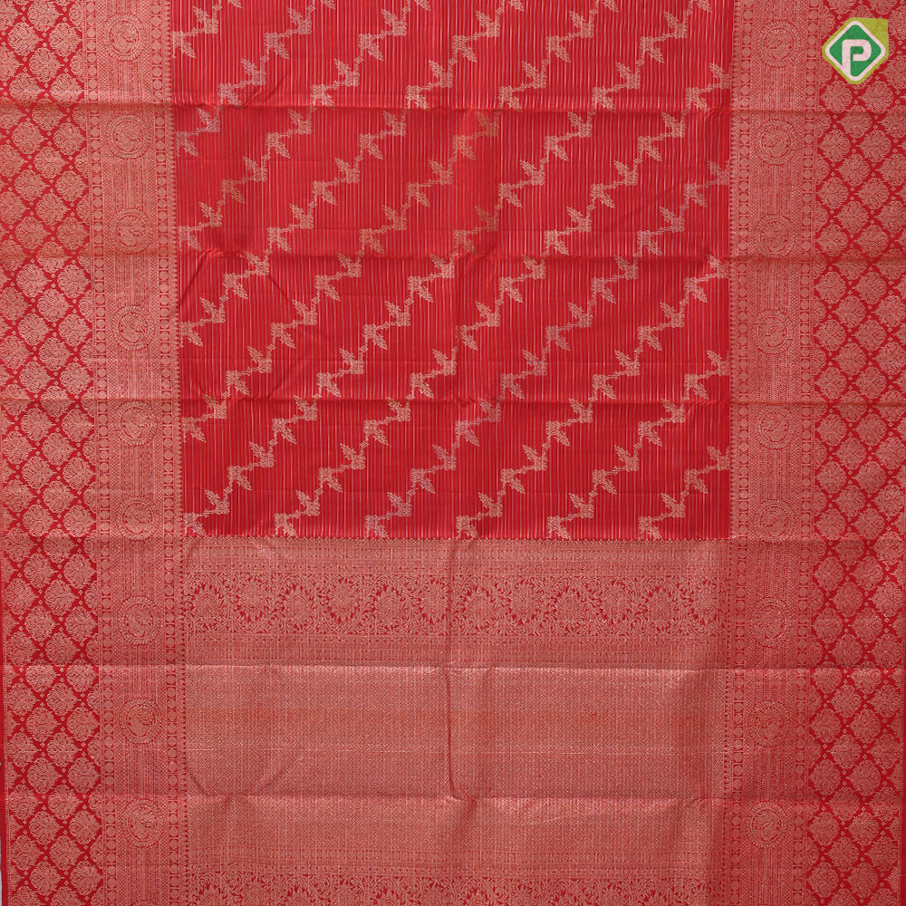 Chilly Red Gold Zari Vairaoosi Floral Design Self Colour Peacock Ruchracham Border Design Traditional Silk Saree