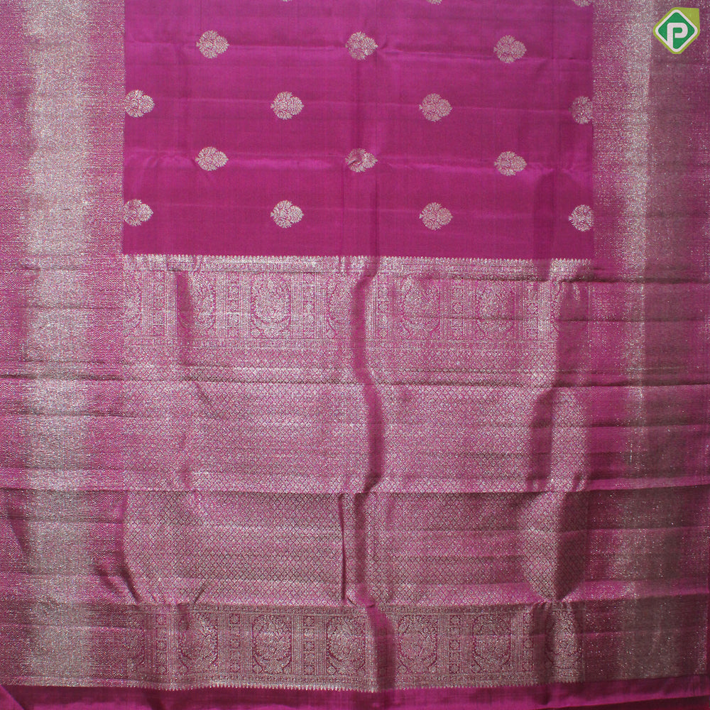 Magenta With Neem Zari Flower Butta Self With Silver Zari Border Traditional Silk Saree
