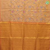 light Lavender gold zari with silk thread floral embroidered design plain gold zari zig zag border embroidery silk saree