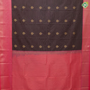 Chocolate brown gold zari lines and thilagam butta Rani pink gold zari mango design border art silk saree