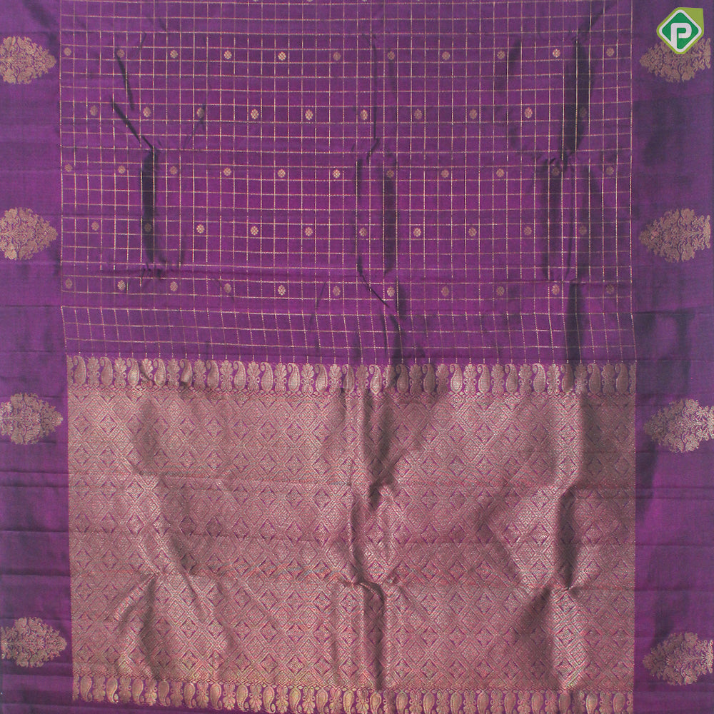 Magenta Color Gold Zari Vaira Oosi Line And Small Motif Border Peacock Tree Butta Traditional Silk Saree