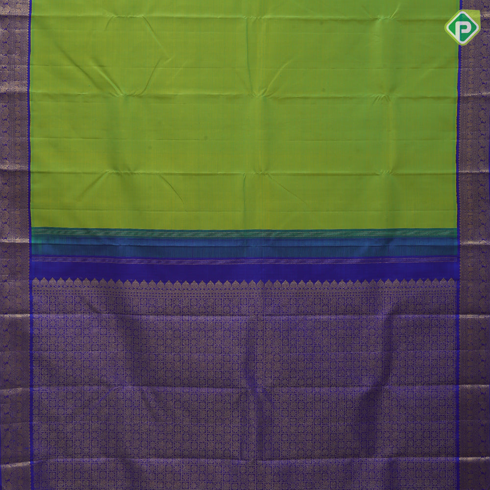 Parrot Green Plain Design Violet Elephant Peacock Border Design Traditional Silk Saree