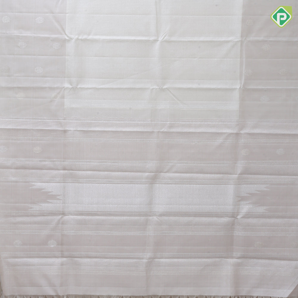 half white silver gold zari checks design beige plain silver gold zari flower butta border traditional silk saree