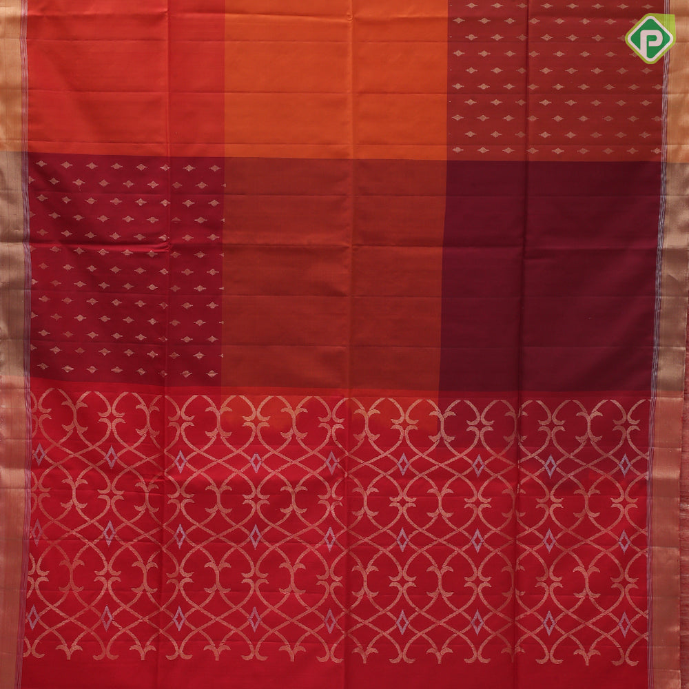 Rani pink honey orange gold zari butta grand design pallu gold zari border soft silk saree