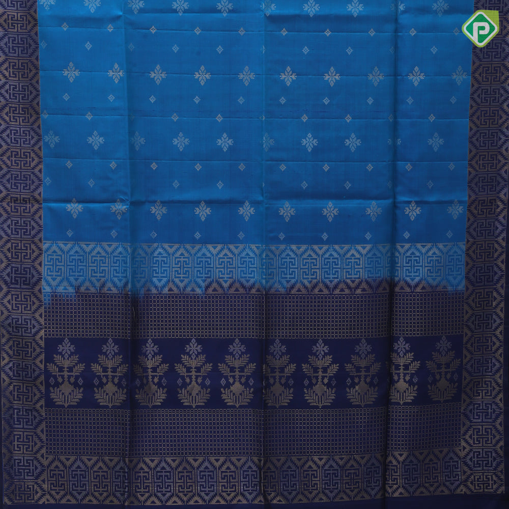 Spring green silver gold zari fancy flower butta motifs sea green silver gold zari graphic design border soft silk saree