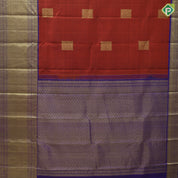 Rust Orange Gold Zari Checks Flower Butta Design Violet Mayilkan Border Design Traditional Silk Saree