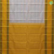 Cream white gold zari butta lines and silk thread lines dark yellow meena work rettapet border traditional silk saree