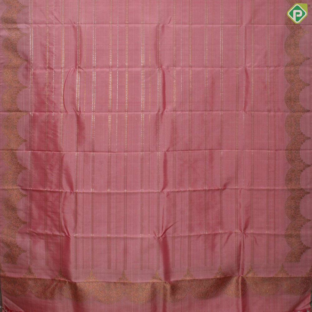 Peach Pink With Silver and Gold Zari Lines Self Colure Border Trendy Silk Saree