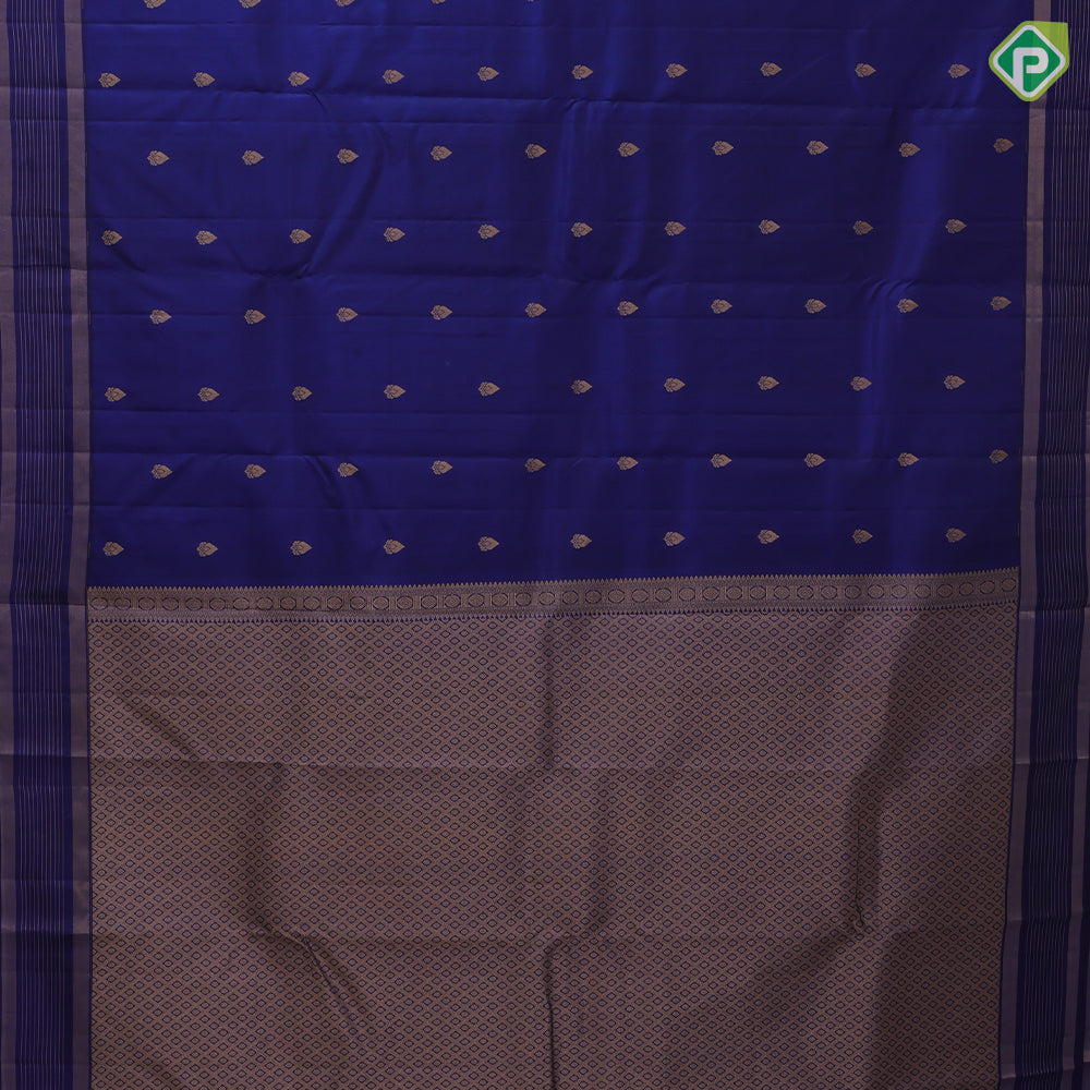 Navy Blue Gold Zari Small Motif Design Self Colour Zari Lines Border Design Traditional Silk Saree