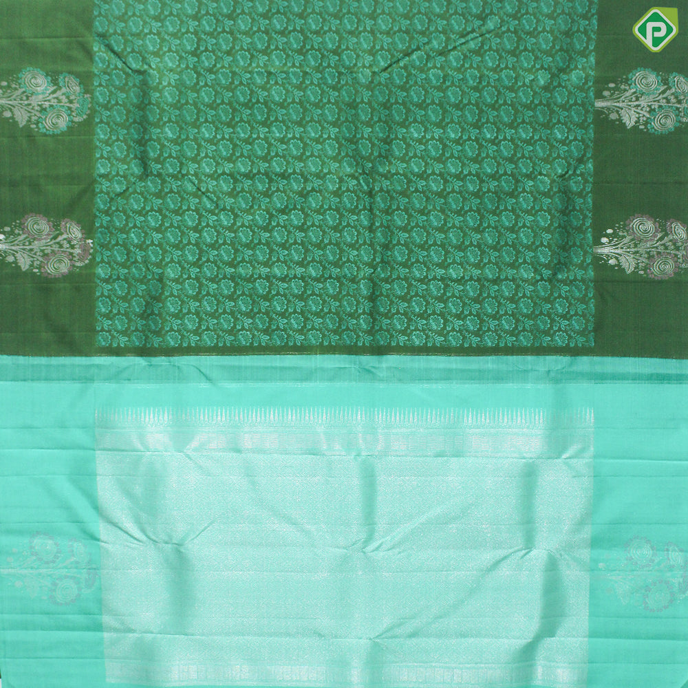 Olive Green Thread Work With Self Color Border Trendy Silk Saree