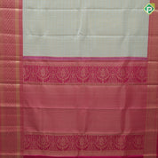 Chalk White Gold Zari Ruthracham Design Dark Pink Flower Ruthracham Border Design Wedding Silk Saree