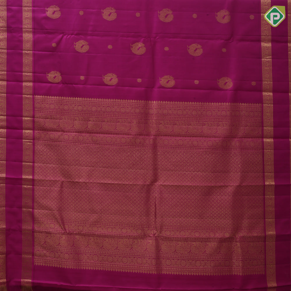 Purple pink gold zari Annam rudraksham butta self gold zari rettapet border traditional silk saree