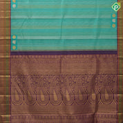 Rexsona Green Silver Gold Zari Vairaoosi Lines Peacock Chagaram Design Purple Ruthracham Bavanji Border Design Traditional Silk Saree