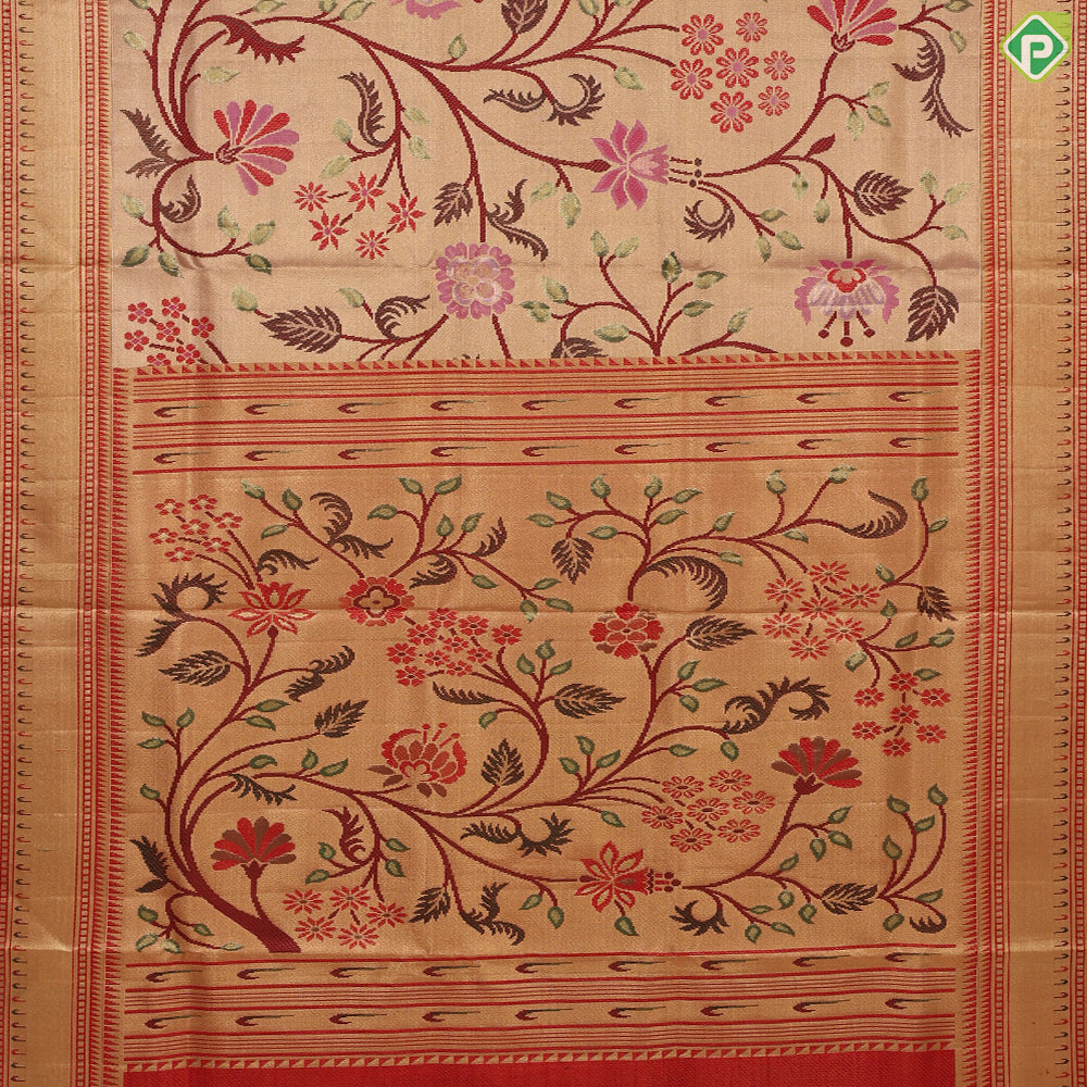 mustard gold big floral weaved design self pythonic border grand tissue silk saree