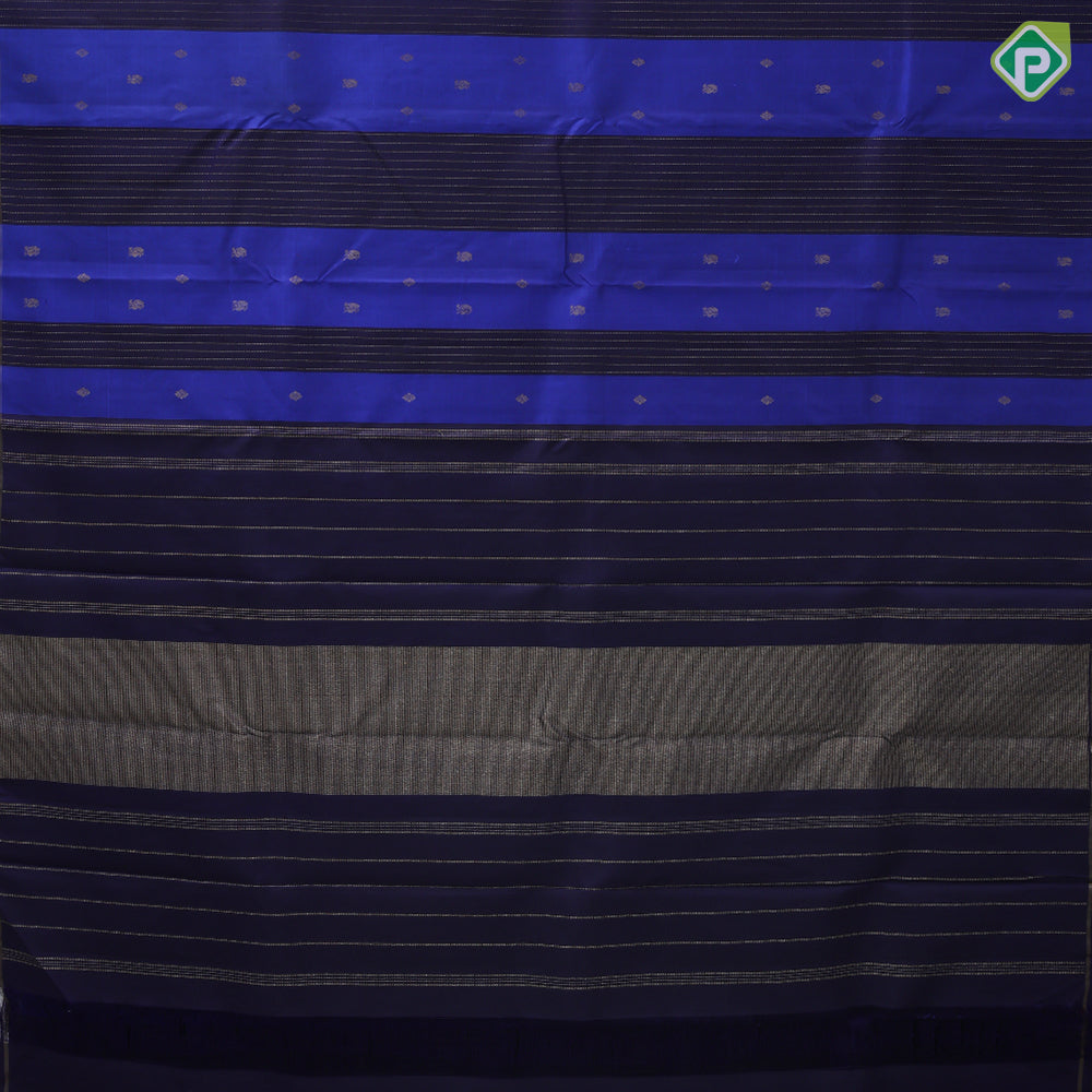Indigo blue navy blue gold zari butta lines partly design borderless trendy designer silk saree