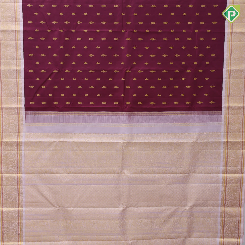 Beetroot Red Gold Zari Mango Small Motif  Misty Rose Elephant Peacock Border Design Traditional Silk Saree