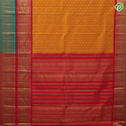 Mustard yellow silver gold zari small butta motifs paaalum pazhamum gold zari border traditional silk saree