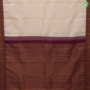 Cream White Gold Zari Chagaram Small Motif Design Purple Mango Floral Border Design Traditional Silk Saree
