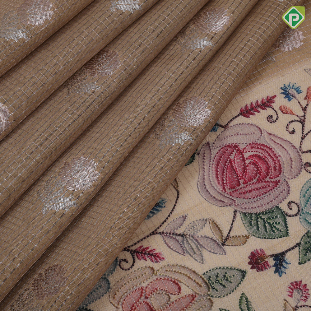 Light Colour Based Vairaoosi Flower Butta Design Border Flower Meena Work Type Fancy Cotton Saree