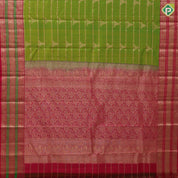 parrot green gold zari velthari lines double peacock butta rani red gold zari meena work border traditional silk saree