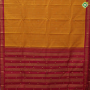 Mustard yellow chakaram design maroon flower border design traditional silk saree