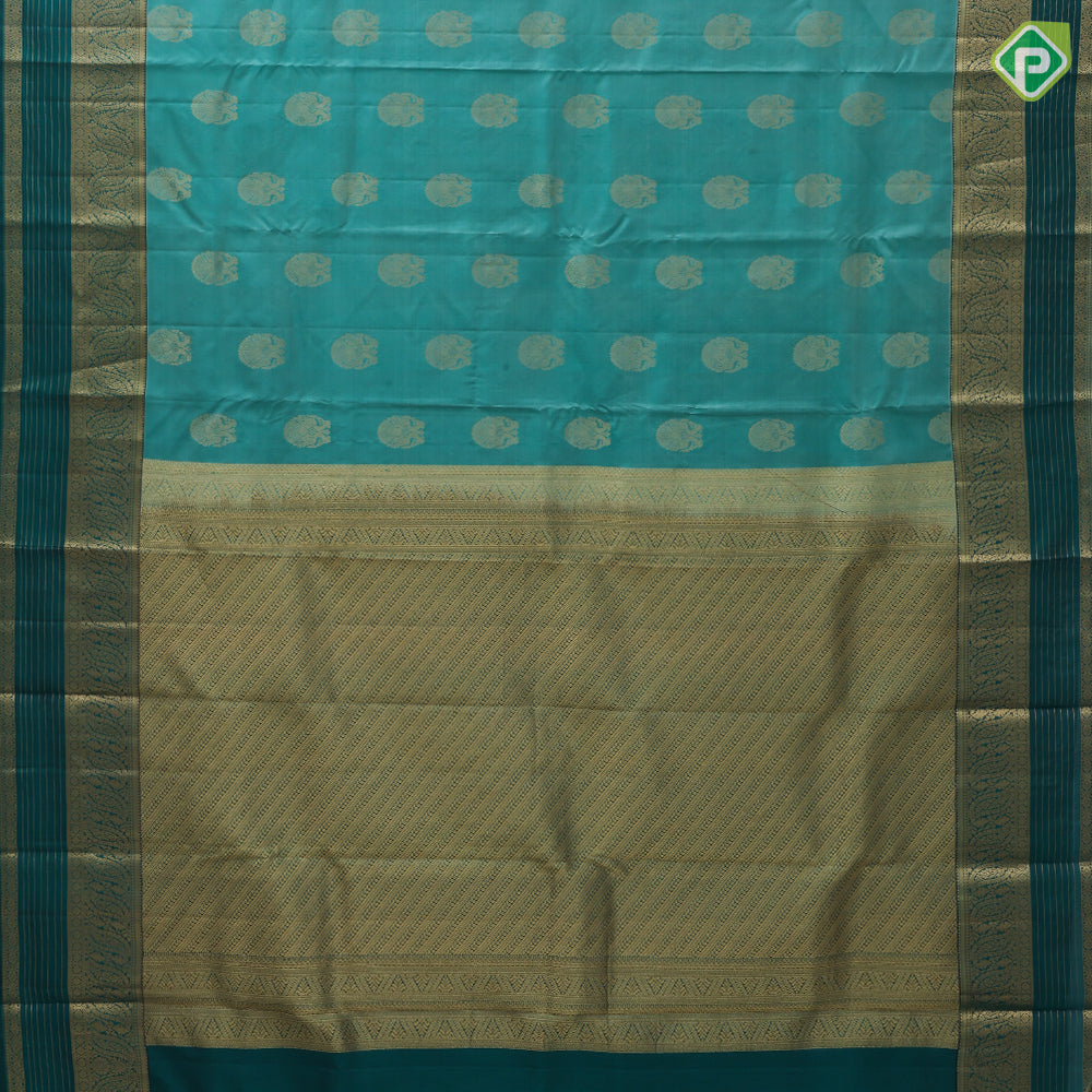 peacock green gold zari kandapiranda butta dark green gold zari fancy border traditional silk saree