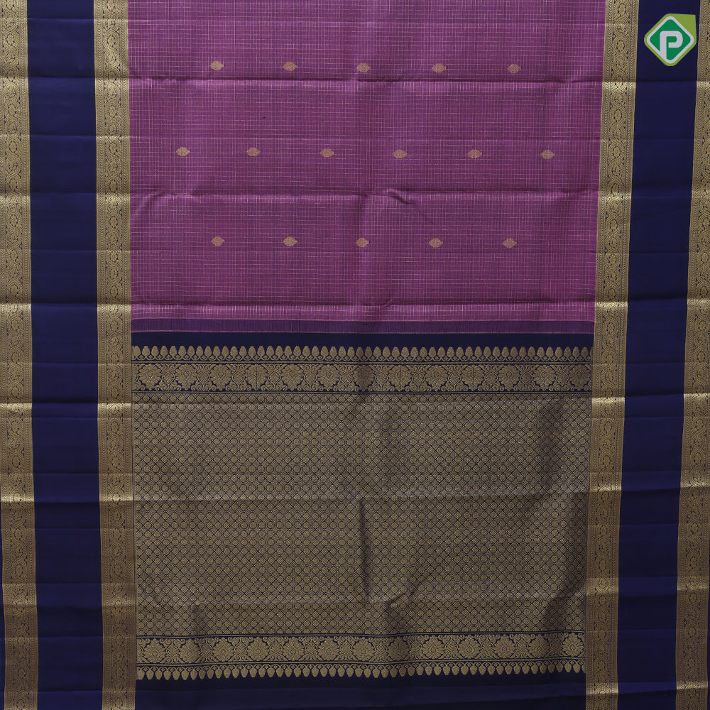 Wild Berry Gold Zari Checked And Small Motif Royal Blue Peacock Border Design Traditional Silk Saree