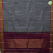 Elephant grey with steel grey self checks design rani pink god zari Edge border Luxury black silk saree