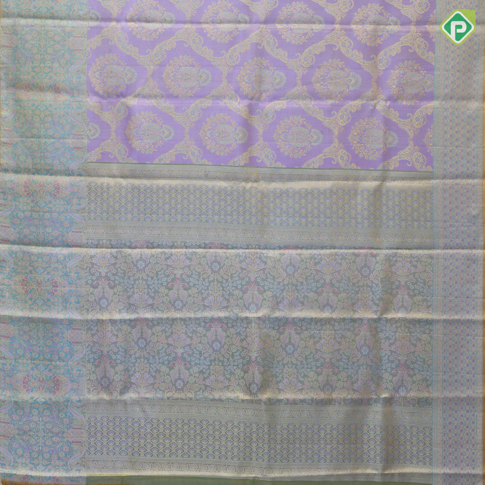 Lavender silver gold zari grand floral design Sea blue gold zari fancy floral design tissue silk saree