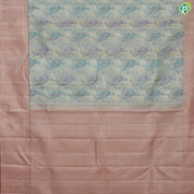 Pista green zari silk thread dove on branch painting inspired onion pink silver gold zari spin border trendy tissue saree