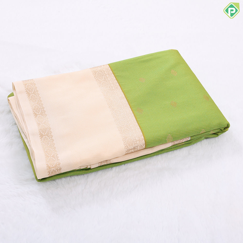 Lemon yellow vairaoosi and butta design rexona green rettapet border Art silk gift saree